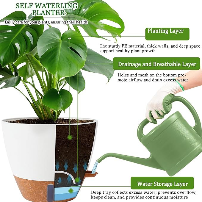 2 Pack 10 inch Plant Pots, Plastic Self Watering Planters - Image 3