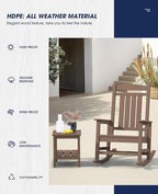 KINGYES HDPE Outdoor Rocking Chair Set of 2, Widened Seat Patio Rocking Chair - Image 5