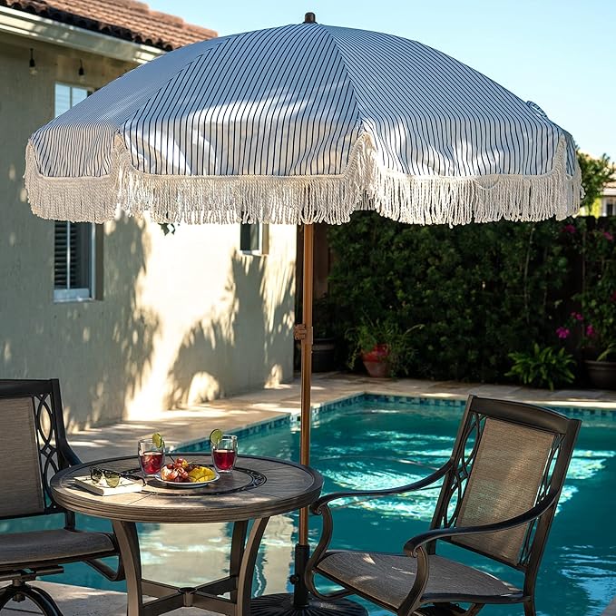AMMSUN 7ft Patio Umbrella with Fringe Outdoor Tassel Umbrella UPF50+ Premium - Image 7
