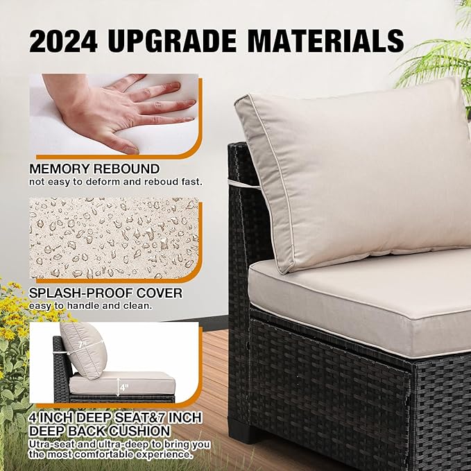 6 Pieces Patio Furniture Set All-Weather Outdoor Wicker Sectional Conversation - Image 4