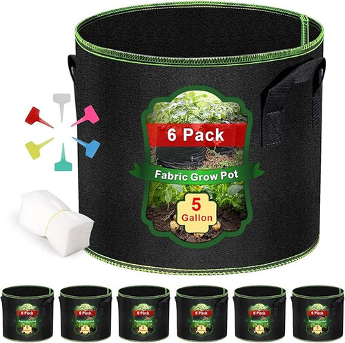 5 Gallon Fabric Grow Bags 6-Pack, Thickened Aeration Planter Bags by Createagardenyoulove