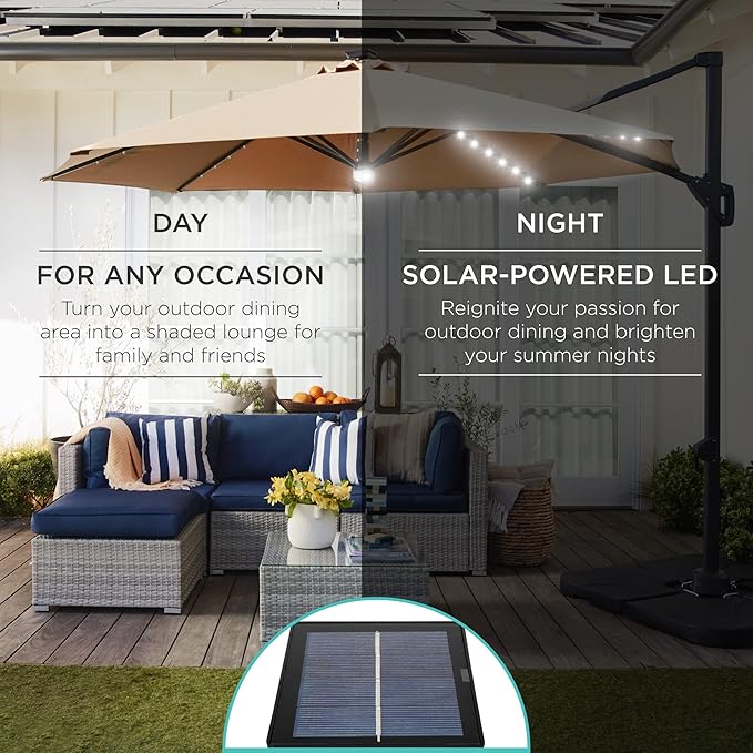 Best Choice Products 10ft Solar LED Cantilever Patio Umbrella, 360-Degree - Image 3