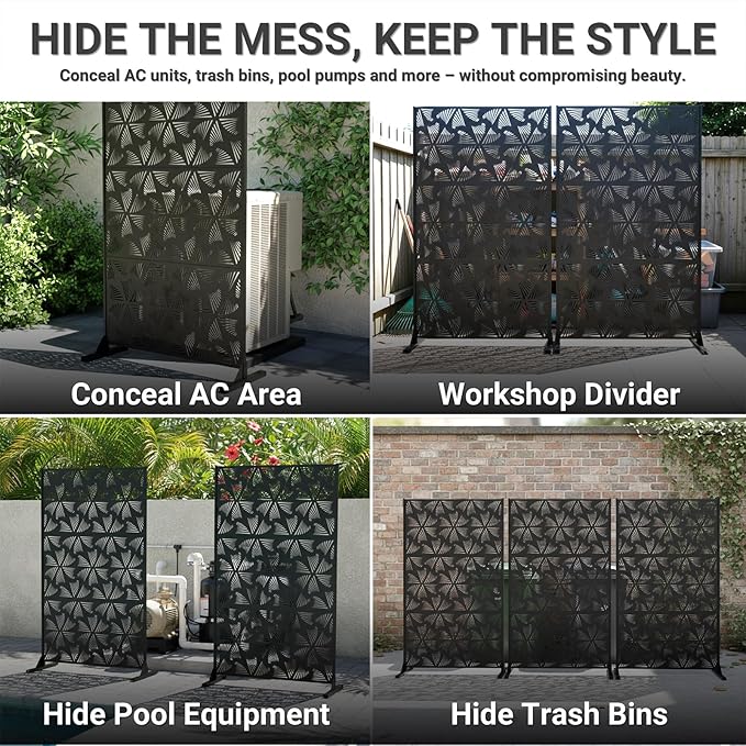 72in Metal Privacy Screen Outdoor Decorative Panel – Freestanding Rustproof - Image 9