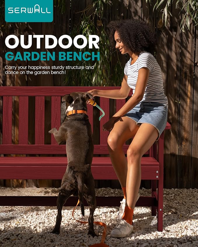 SERWALL Outdoor Bench, HDPE Outdoor Benches Weatherproof, 2-Person Garden Bench - Image 7