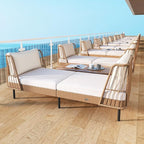 Tangkula Patio Rattan Daybed Set of 2, Boho Outdoor Wicker Lounge Sofa - Image 3