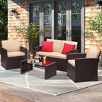 4-Piece Patio Furniture Set, Wicker Outdoor Rattan Sectional Sofa - Image 2