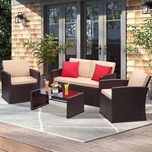 4-Piece Patio Furniture Set, Wicker Outdoor Rattan Sectional Sofa - Image 2