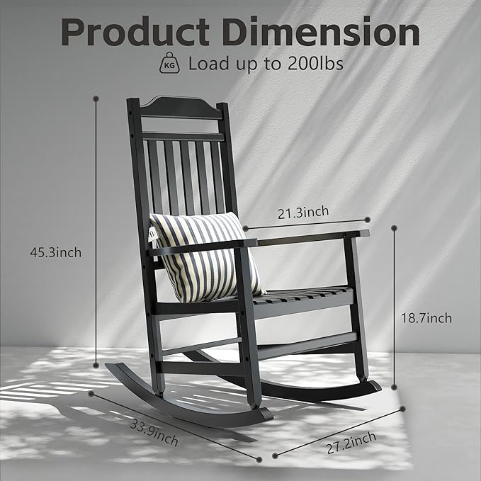 Patio Rocking Chair Outdoor Set of 1, Weather Resistant Poly Resin Oversized - Image 3