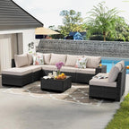 9 Pieces Patio Furniture Set All-Weather Outdoor Wicker Sectional Conversation - Image 7