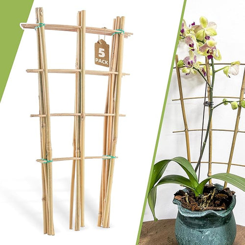 5 Pack 16" Bamboo Trellis for Climbing Plants-Natural Garden Ladder Fan -Shaped by Biotolot