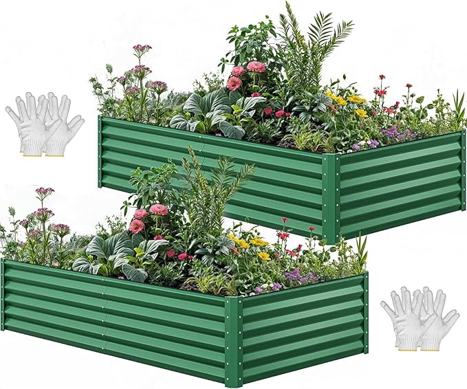 YITAHOME 2pcs 8x4x1.5 in Galvanized Raised Garden Bed Kit, Large Metal Planter by YITAHOME