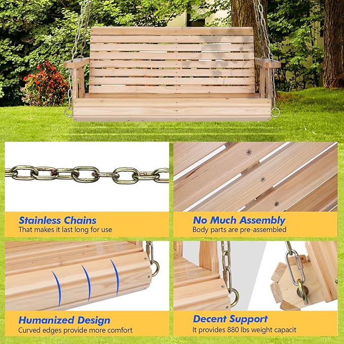 VINGLI Upgraded Patio Wooden Porch Swing - Image 4