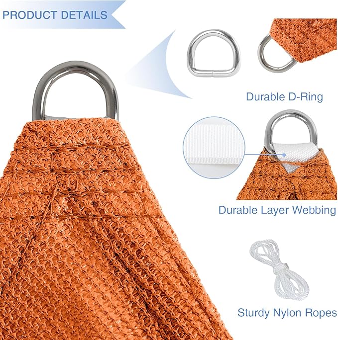 E&K Sunrise 9' x 9' x 9' Sun Shade Sail Triangle Canopy Shade Cover UV Block - Image 4