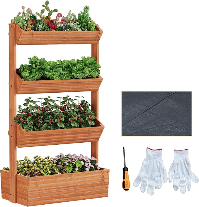 Vertical Wooden Raised Garden Bed Planters Wood Planter Kit Plant Stand Flower by RHINEINMIST