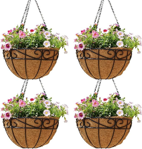 4 Pack 14 Inch Hanging Baskets for Plants Outdoor Metal Hanging Planter Hanging by Qusuxi