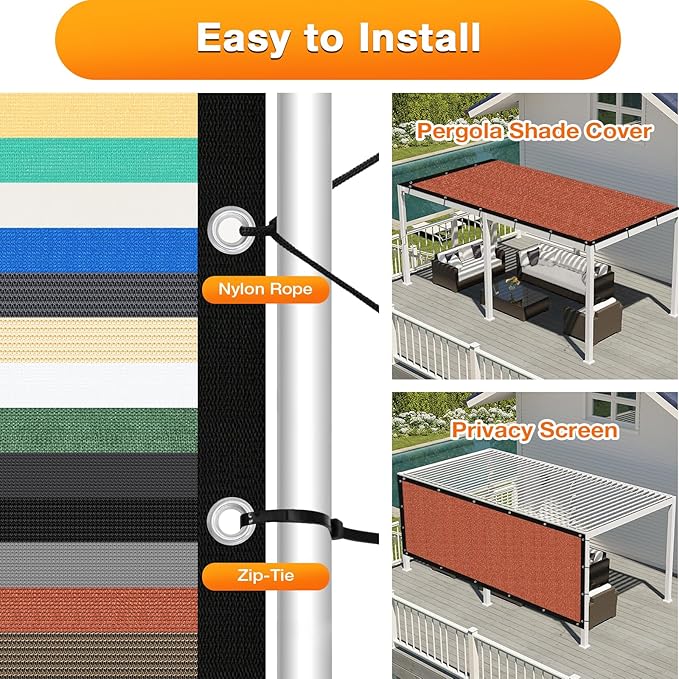 Artpuch 90% Sun Shade Cloth, 9 x 10 FT Pergola Shade Cover Canopy - Image 5