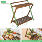 Indoor Plant Stand for Multiple Plants 2 Tier Wood Corner Plant Shelf Rack - Image 2
