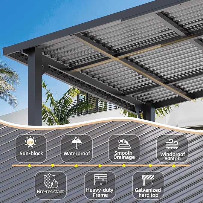AECOJOY 8' x 20' Outdoor Hardtop Metal Gazebo - Image 3