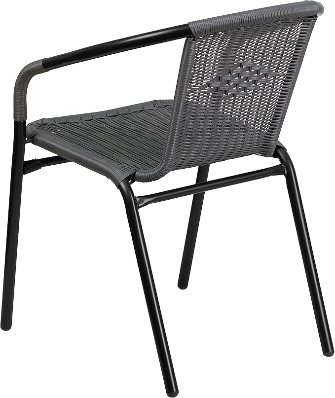 Flash Furniture Lila 2 Pack Gray Rattan Indoor-Outdoor Restaurant Stack Chair - Image 8