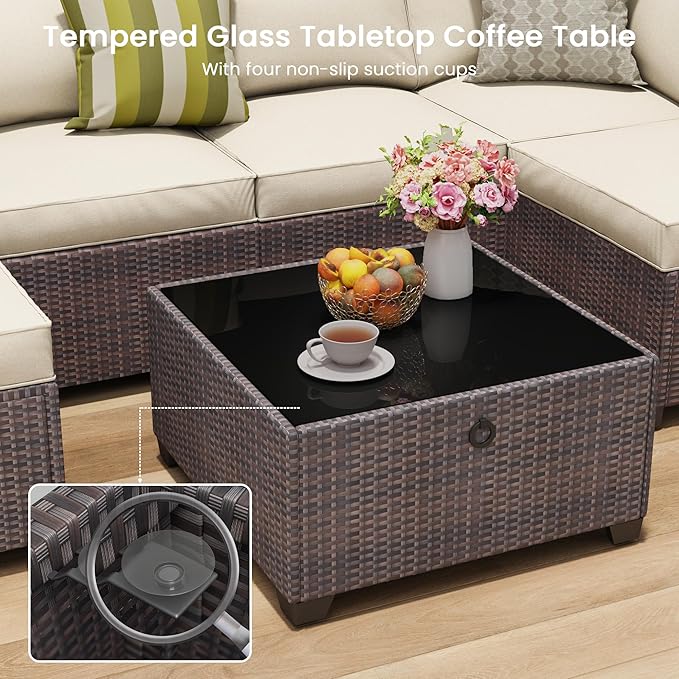 7 Piece Outdoor Patio Furniture Set, Outdoor Sectional Furniture, Rattan & - Image 5