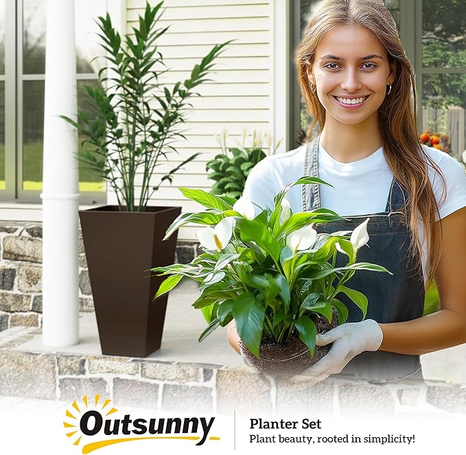 Outsunny Tall Planters for Outdoor Plants Set of 3, 28 in Taper Planters - Image 9