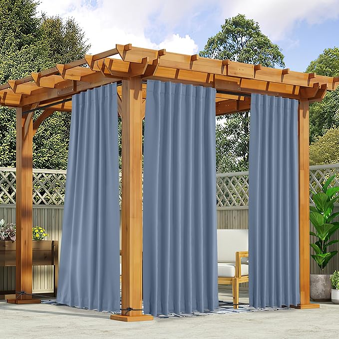 NICETOWN 2 Panels Outdoor Curtains Waterproof Pocket & Back Tab on Top & Bottom by NICETOWN
