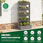 SUNYRISY 5 Tiers Vertical Raised Garden Bed Outdoor Planter Tower, Wooden - Image 4
