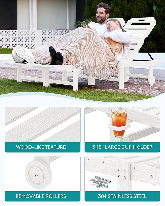 SERWALL Outdoor Chaise Lounge Set of 6, HDPE Pool Lounge Chair - Image 4