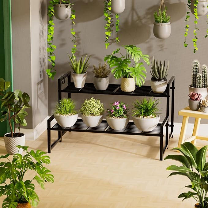 Garden 4 you 2 Tier Metal Plant Stand Outdoor Indoor Waterproof, Stackable - Image 2