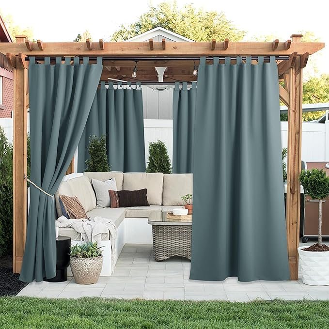 NICETOWN 2 Panels Greyish Blue Porch Curtainss Outdoor Waterproof - Image 2