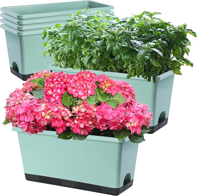 Window Box Planter 6 Pcs, 17 Inches Rectangle Flower Pots by Oliz