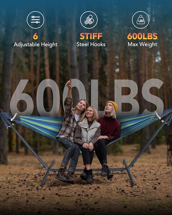 Double Hammock with Space-Saving Steel Stand, 2 Person Heavy-Duty Hammock - Image 3
