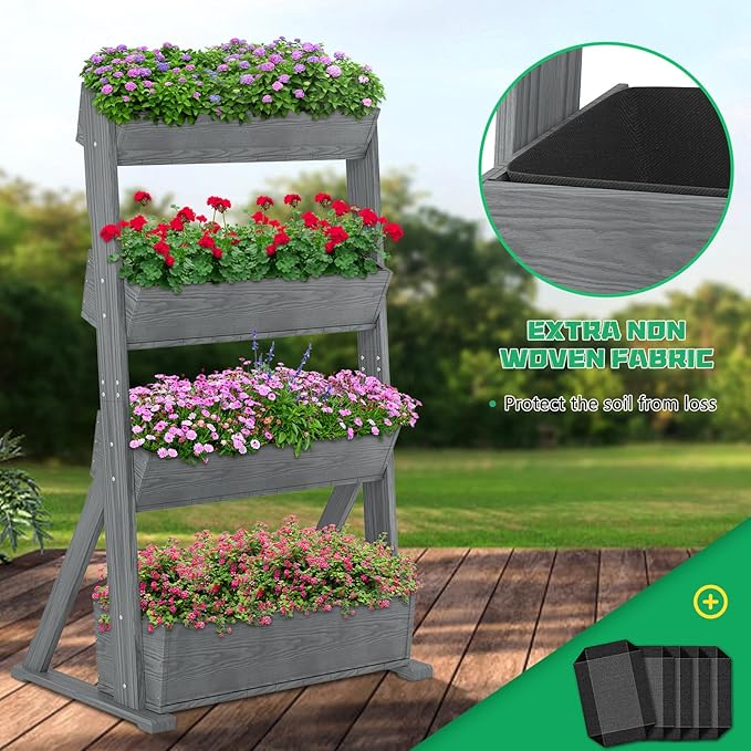 DoCred Vertical Wooden Raised Garden Bed, 4 Tier Garden Planters Freestanding - Image 4