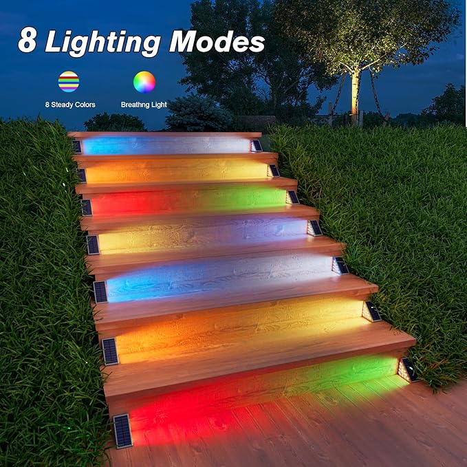 VOLISUN Solar Stair Lights 8 Pack, 7 Fixed Colors, Solar Step Lights Outdoor - Image 3