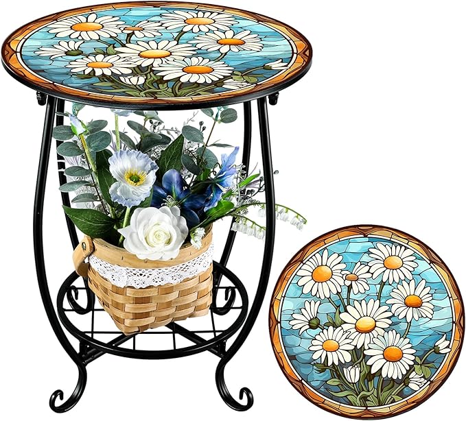 Outdoor Side Table Round Small Mosaic Patio Accent Indoor End Plant Coffee Tea by Cinnvoice