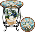 Outdoor Side Table Round Small Mosaic Patio Accent Indoor End Plant Coffee Tea by Cinnvoice