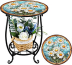 Outdoor Side Table Round Small Mosaic Patio Accent Indoor End Plant Coffee Tea by Cinnvoice