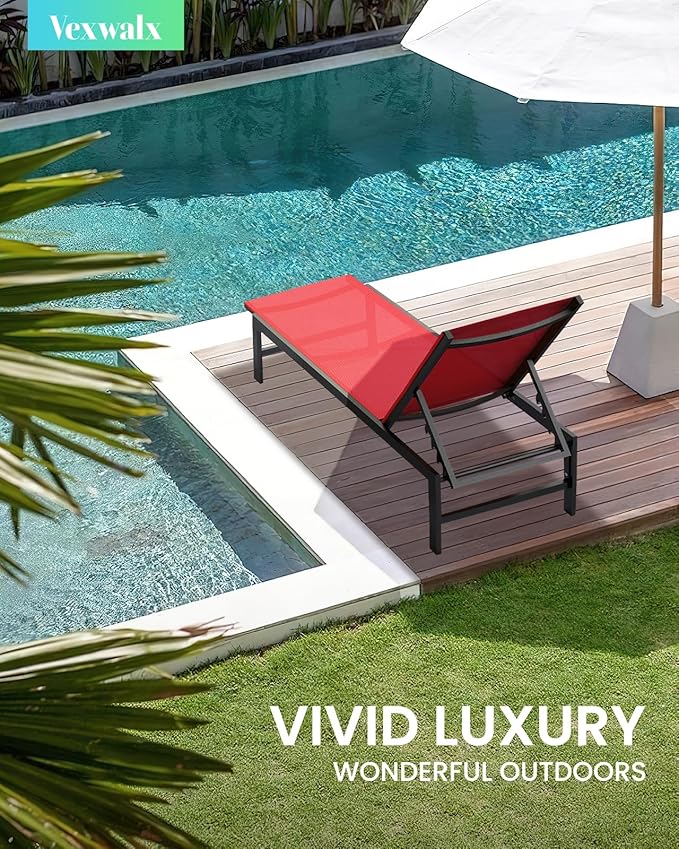 Outdoor Lounge Chairs Set of 2, Aluminum Patio Chaise Lounge Chairs - Image 2