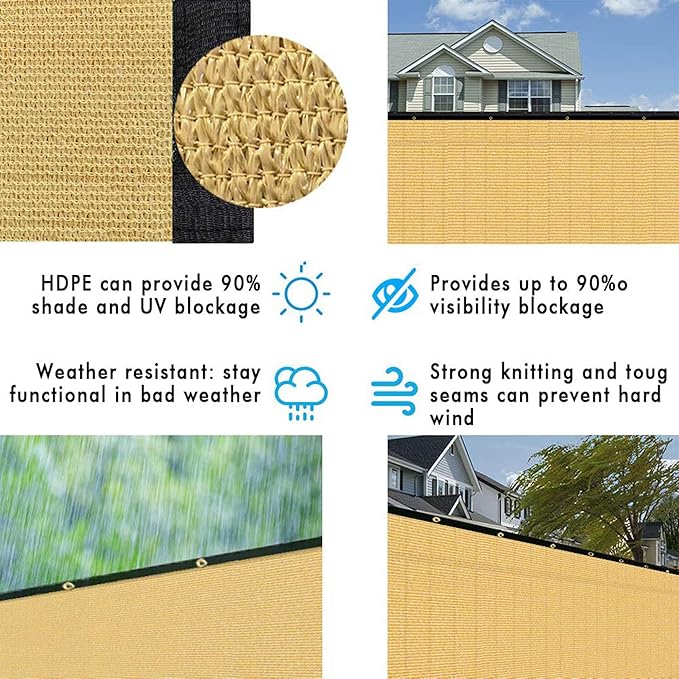 UPGRADE Privacy Fence Screen 6'x4' Sand Outdoor 90% Visibility Blockage 170 GSM - Image 6