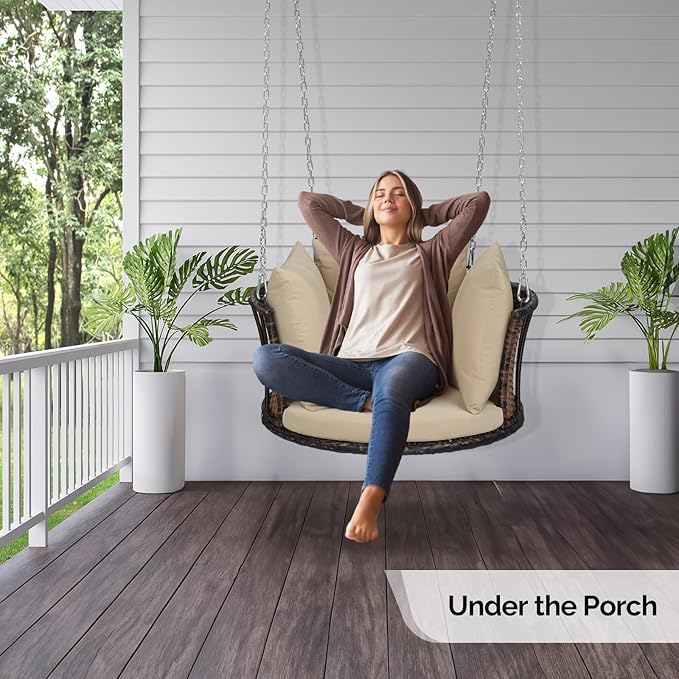 VINGLI 2.4 FT 1-Person Use Round Rattan Porch Swing Outdoor Support 440 LBS - Image 6