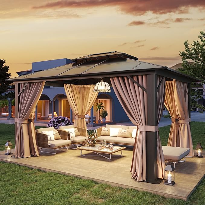 Aoxun 10'x12' Hardtop Gazebo, Aluminum Frame Permanent Pavilion by Aoxun
