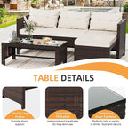 Shintenchi 3-Piece Outdoor Patio Furniture Sets, Wicker Patio Conversation Sets - Image 4