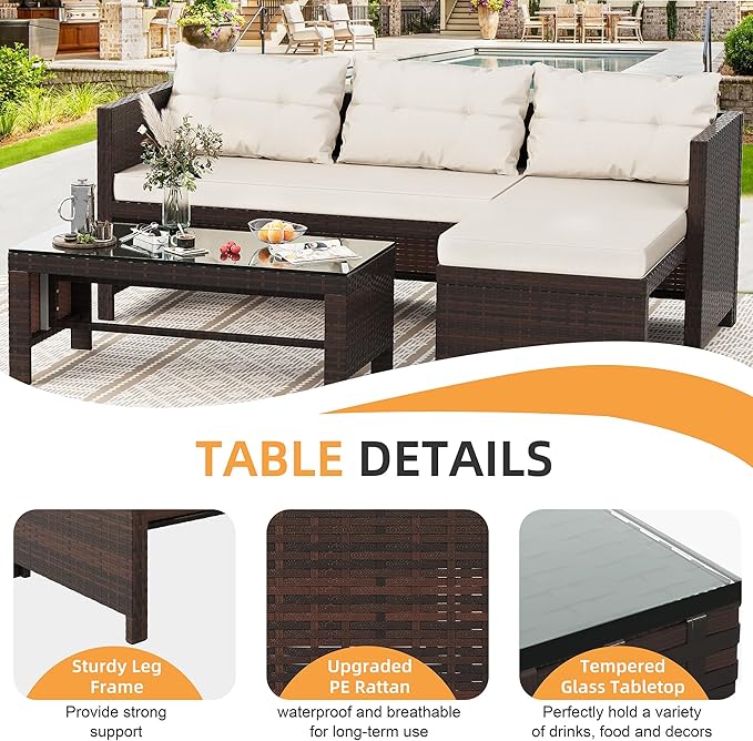 Shintenchi 3-Piece Outdoor Patio Furniture Sets, Wicker Patio Conversation Sets - Image 4