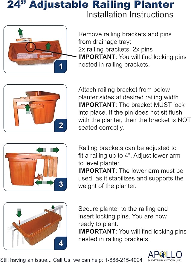 Apollo Exports International 24" Adjustable Railing Planter - Image 6
