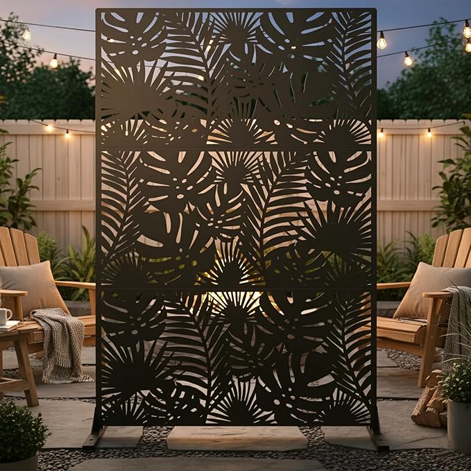 Metal Privacy Screen Outdoor – 72in Decorative Laser Cut Steel Garden Divider by TALLYVERUS