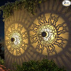 2 Pack Solar Fence Lights Metal Solar Powered Outdoor Wall Deck Lights Sun Moon by gardencave