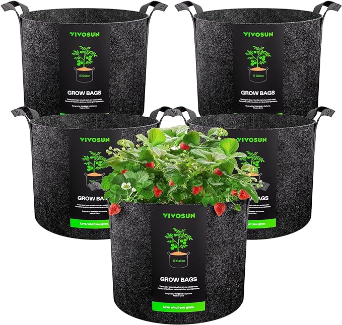 VIVOSUN 5-Pack 15 Gallon Plant Grow Bags, Heavy Duty Thickened Nonwoven Fabric by VIVOSUN