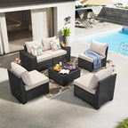 6 Pieces Patio Furniture Set All-Weather Outdoor Wicker Sectional Conversation - Image 8
