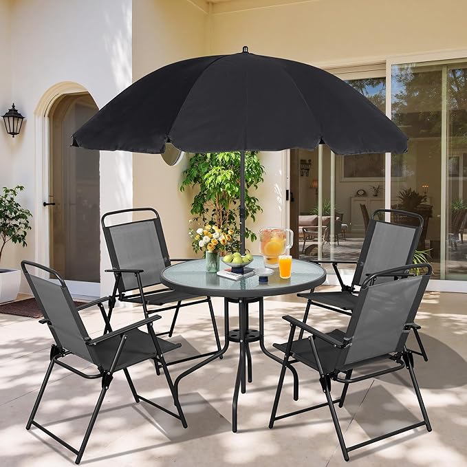 Vongrasig 6 Piece Folding Patio Dining Set, Small Metal Outdoor Garden Patio by Vongrasig