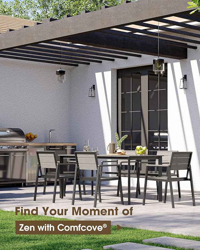 Outdoor Patio Dining Set for 6, Aluminum 7 Piece HDPS Patio Table and Chairs Set - Image 7